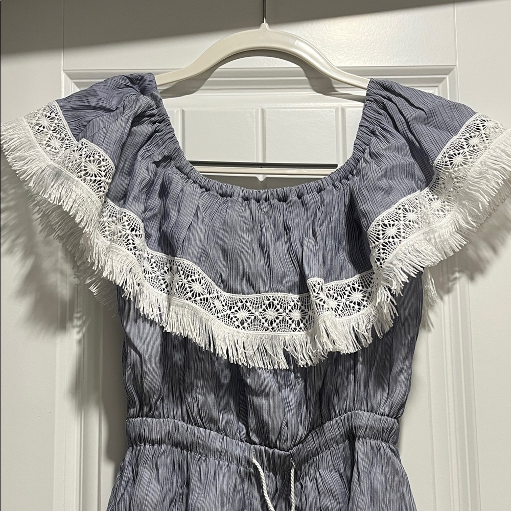 Elegant Lavender and White Lace Trim Mini Dress
